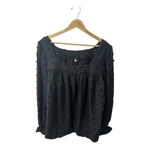 Swiss Dot Women’s Black Blouse Tunic Square Neck Oversized Size Large